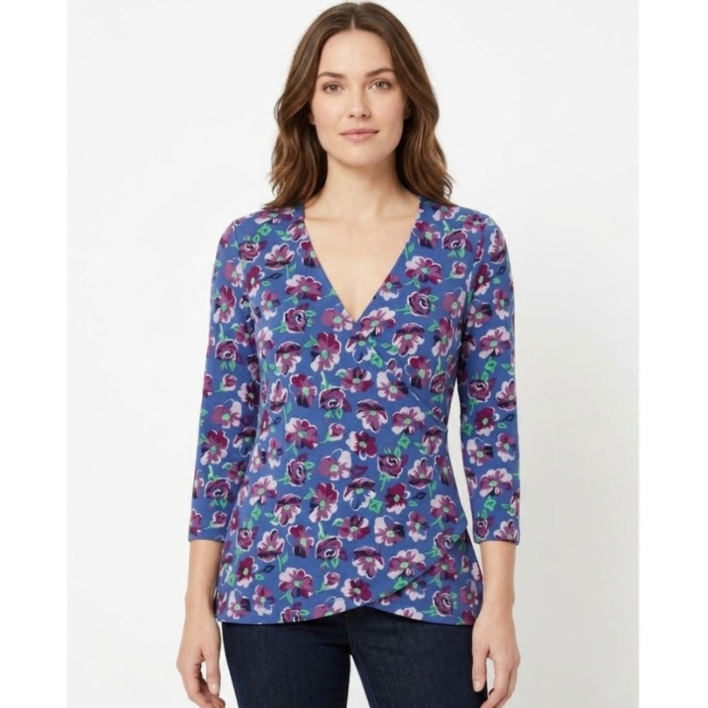 New Ann Taylor Loft Small Blue Purple Floral Wrap Mesh Blouse Top Y2K Inpired‎